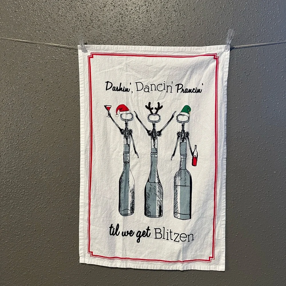Mud Pie Dashin’, Dancin’ Prancin’ til we get Blitzen Tea Towel